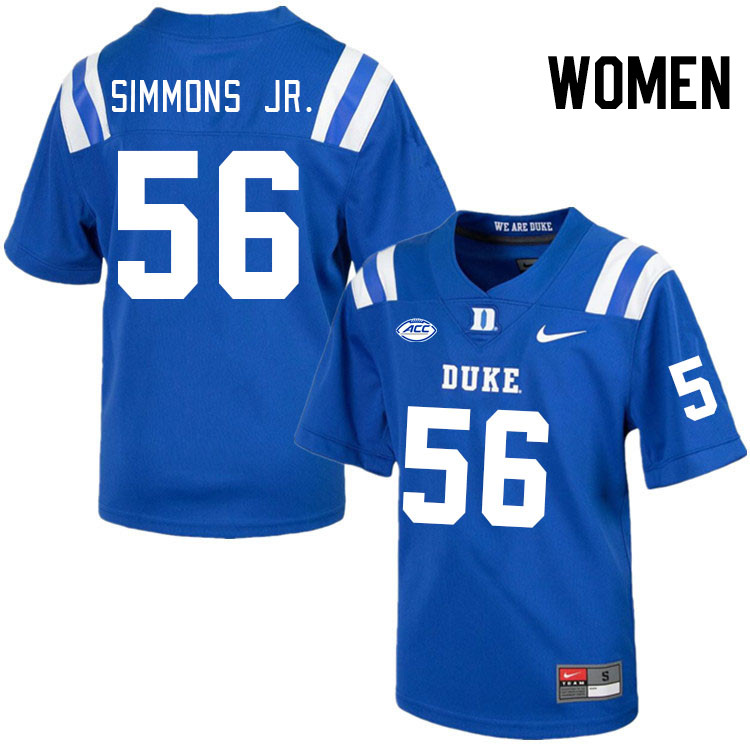 Women #56 Terry Simmons Jr. Duke Blue Devils College Football Jerseys Stitched Sale-Royal